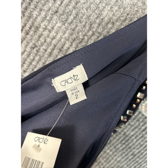 Cache Womens Mini Dress Size 2 Navy Blue Beaded Party Cocktail Ruched Padded New - Picture 9 of 9